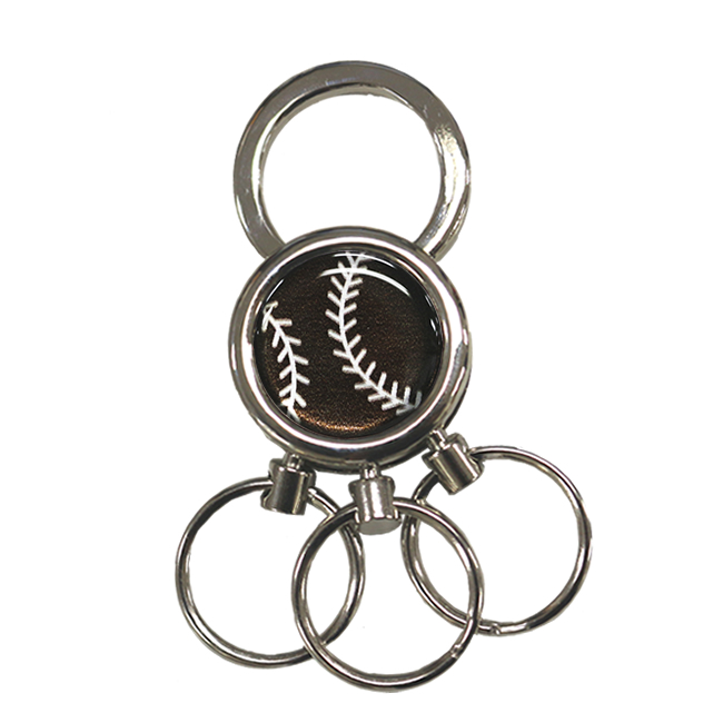 3連キーホルダー 野球ボール柄 ブラック 黒 銀 スポーツ雑貨 グッズの通販