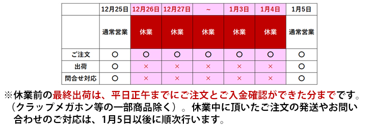 年末年始のお休みにつきまして