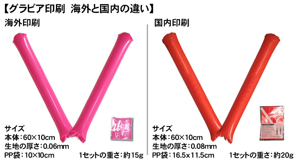 スティックバルーン　グラビア印刷　海外と国内の違い